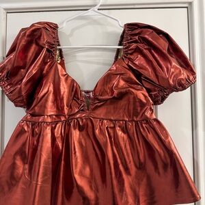 Buddy Love Metallic Bronze Puff Sleeve Blouse